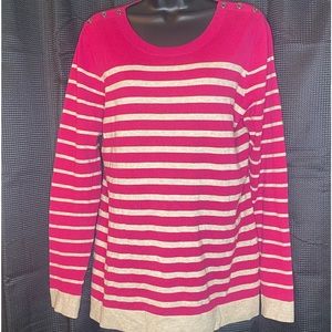 Banana Republic long sleeve pink tan striped sweater. EUC! Size Large